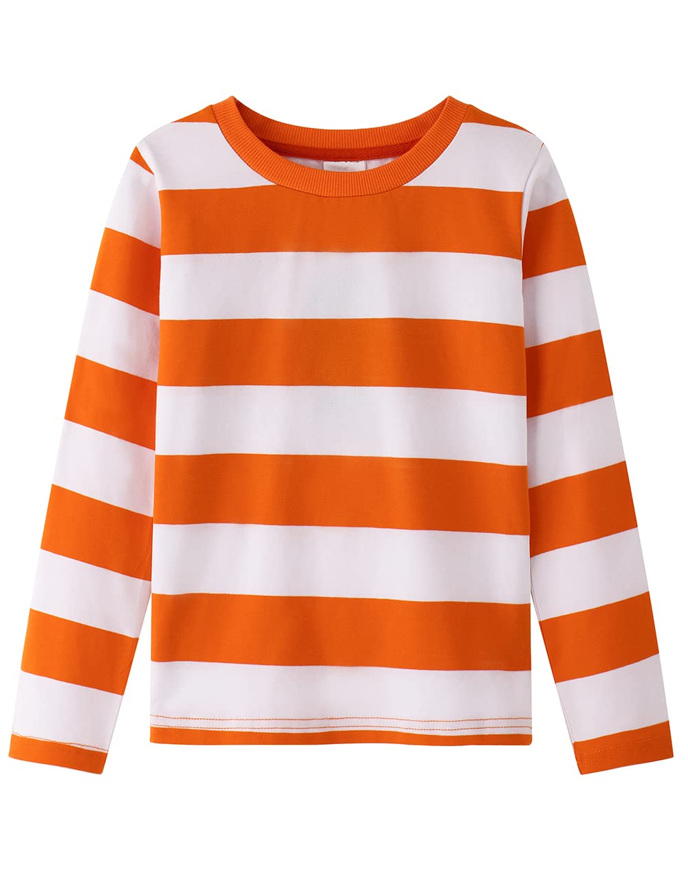 Spring&Gege Boys' Long Sleeve Striped T-shirt Cotton Crew Neck Tees, Orange and White, Size 5-6 Years