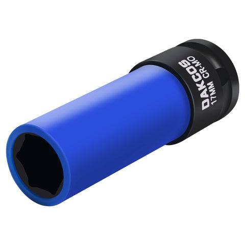 DAKCOS 1/2 Inch Drive Wheel Protector Impact Socket Thin Wall Deep Impact Socket Set with Plastic Sleeve 6 Point Cr-Mo Metric Protective Lug Nut Socket 17mm