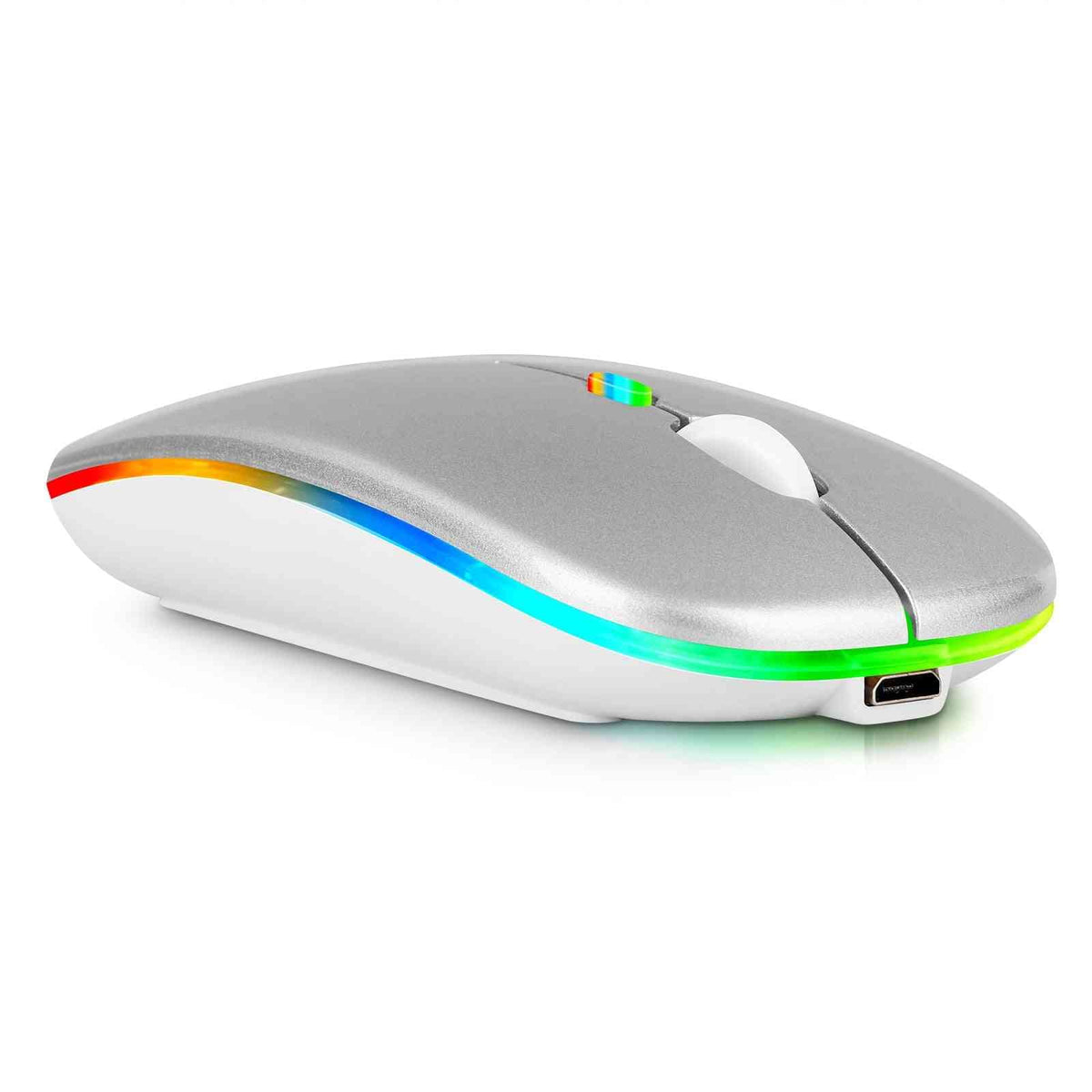 UrbanX 2.4GHz & Bluetooth Mouse, Rechargeable Wireless Mouse for Honor Play4 Bluetooth Wireless Mouse for Laptop/PC/Mac/Computer/Tablet/Android RGB LED Silver