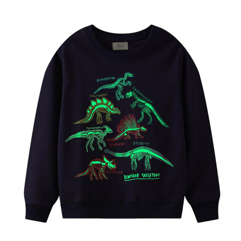 PythJooh Baby Boy Glow in The Dark Sweatshirt Kids Long Sleeve Cartoon Dinosaurs Sharks Animals Jumper Sweatshirt Tops for 1-7Years