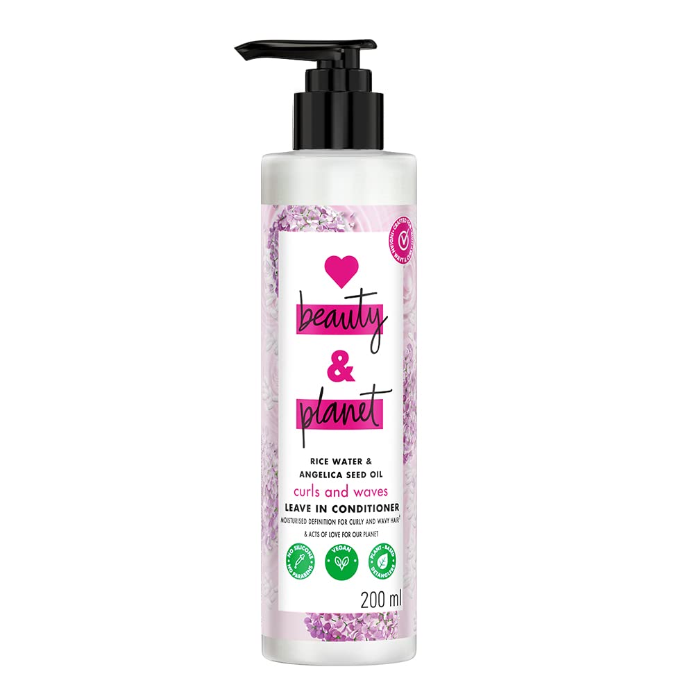 Love Beauty And Planet & Rice Water & Angelica Seed Oil Silicone-Free Curl & Waves Leave-In|| No Parabens|| No Dyes|| Angelica Essential Oil|| Floral, 200Ml, 1 Count