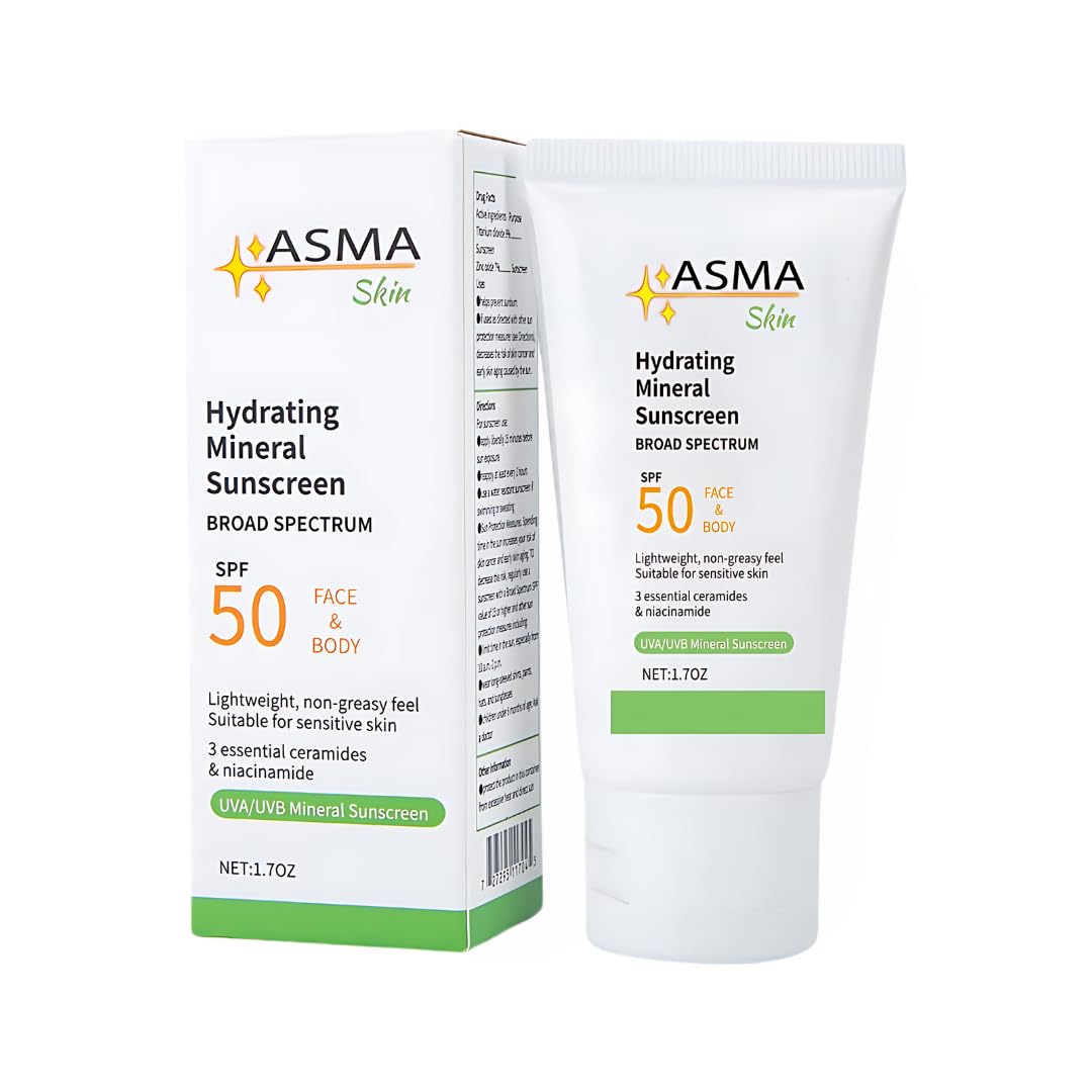 ASMA Skin Hydrating Mineral Sunscreen SPF 50 for all skin types Sun Protection with Titanium Dioxide 9% and Zinc Oxide 7% Face Moisturizer with Sunblock