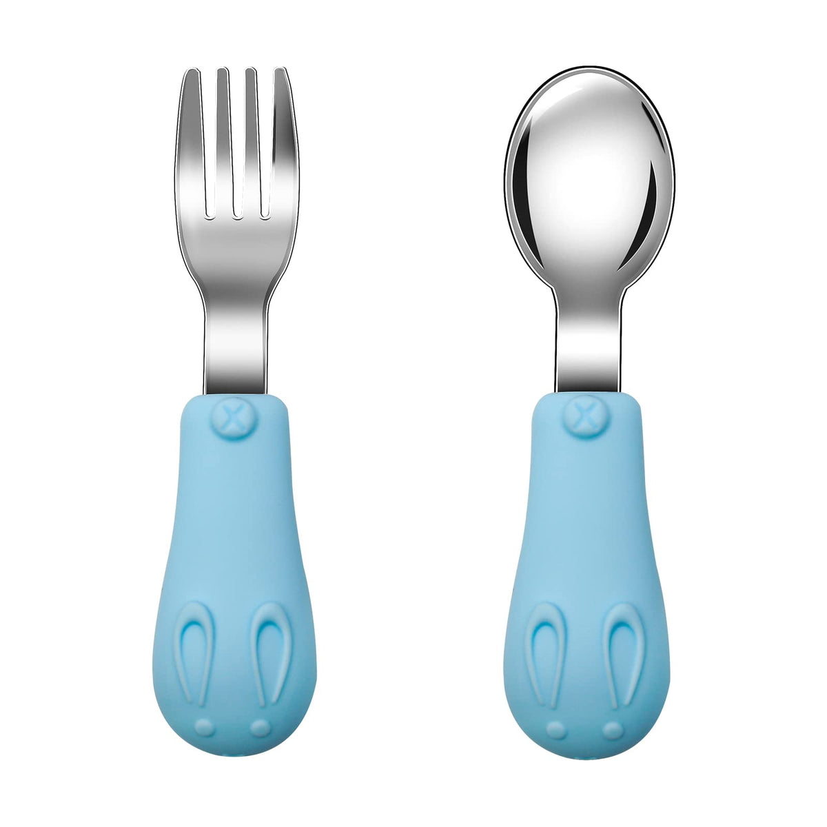 Jmbabe Toddler Fork and Spoon, Stainless Steel Baby Utensils Cutlery Set, Stainless Steel Self Feeding Spoon and Fork, Children Flatware Weaning and Learning to Use(2 Pack