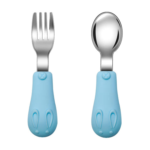 Jmbabe Toddler Fork and Spoon, Stainless Steel Baby Utensils Cutlery Set, Stainless Steel Self Feeding Spoon and Fork, Children Flatware Weaning and Learning to Use(2 Pack