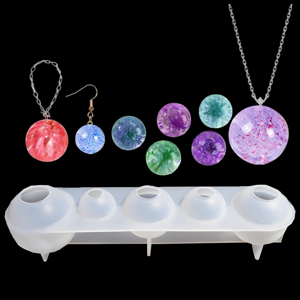 FineInno 5 Cavity Sphere Resin Molds,Ball Silicone Molds for Epoxy Resin,Globe Jewelry Molds DIY Round Ball Resin Pendants,Necklaces,Earrings