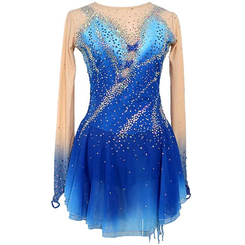 KUOYTT Ice Figure Skating Performance Dress for Girls Gradient Gymnastics Leotard Teens Dance Competition Skirt Ballet Garment
