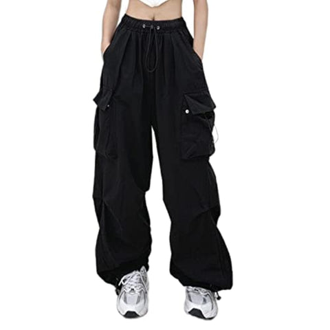 Women Cargo Pants Baggy Y2K Clothing Multi Pockets High Waist Loose Straight Leg Pants Vintage Grunge Aesthetic Clothes, B Midnight, S