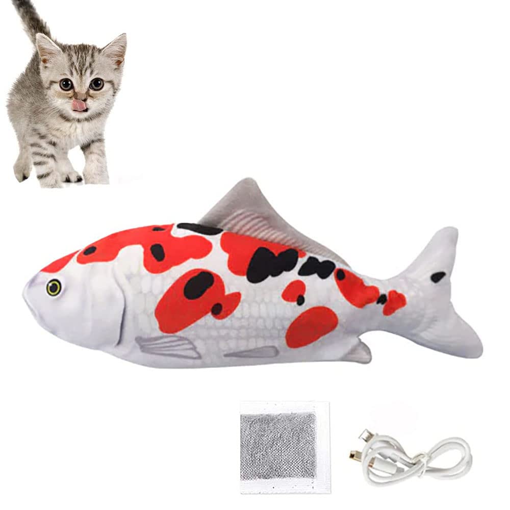 PawfectPals Touch Sensitive Realistic Spotted White Floppy Moving Dancing Cat Kicker Fish Dog and Cat Entertainment Toy with Catnip (Koi Fish)