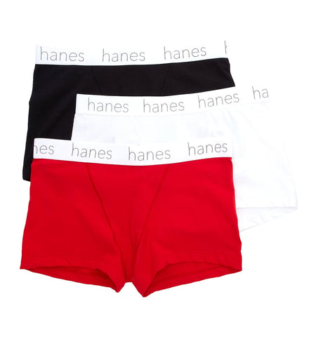 Hanes Women's Cotton Blend Boxer Brief Panty - 3 Pack, 45UOBB, Black/White/Shelton, S