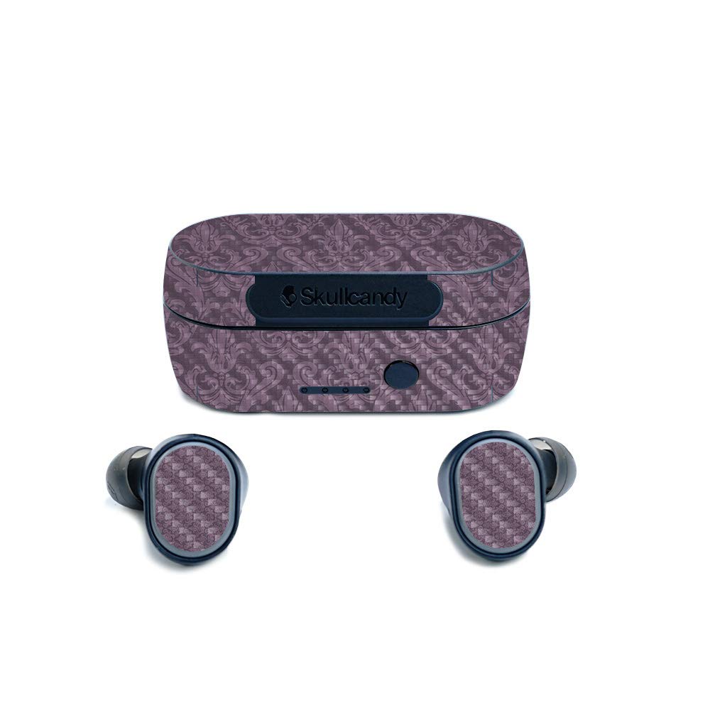 MightySkins Carbon Fiber Skin for Skullcandy Sesh True Wireless Earbuds - Plum Damask | Protective, Durable Textured Carbon Fiber Finish | Easy to Apply, Remove, and Change Styles | Made in The USA