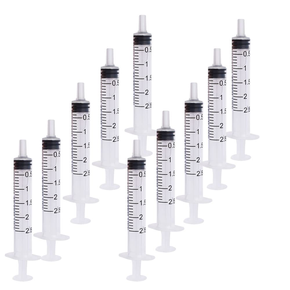 Lotatheta 10 pcs 2ML/2.5ML ( CC ) Plastic Syringe Disposable Individual Sealed Wrap Without Needle with Measurement for Scientific Feeding Pets Labs Watering Dispensing