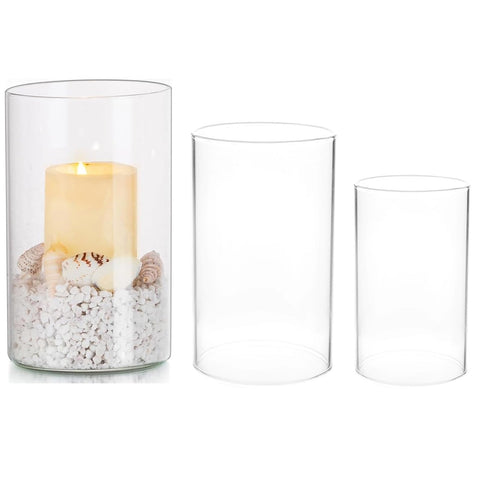 Beavorty 3pcs Glass Lamp Shade Candle Chimney Candle Holder Cover Clear Open Ended Transparent Glass Candleholder Tube Shade Flame Candle Chimney Tube Cover 20X10X10CM