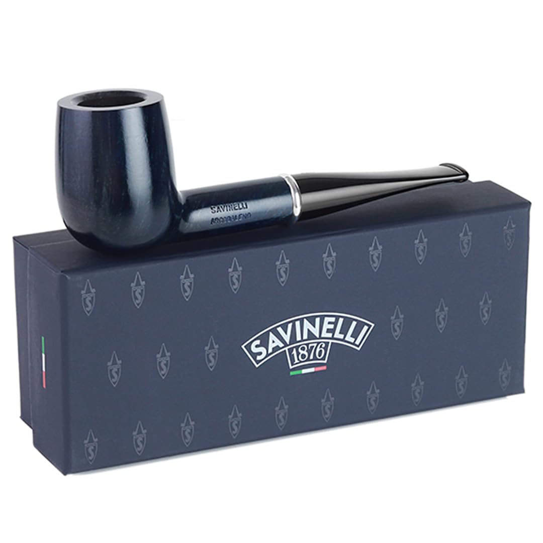 Savinelli Arcobaleno Blue 111 KS - Colorful Stained Wood, Handmade Briar Pipe From Italy, Straight Billiard Wood Pipes, Briar Wood Hand Crafted Pipe
