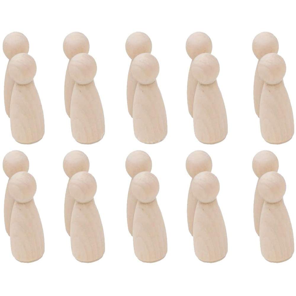 POFET 20pcs Natural Unpainted Female Male Small Wooden Peg Doll Bodies for DIY Arts Crafts Paint Carved - Girl 53mm