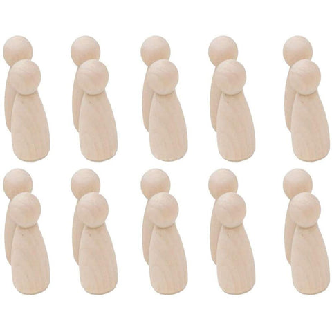 POFET 20pcs Natural Unpainted Female Male Small Wooden Peg Doll Bodies for DIY Arts Crafts Paint Carved - Girl 53mm