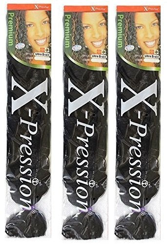 X-pression Ultra Braid Artificial Hair Extension #1B Approx. 210cm (3 PCS OFFER)