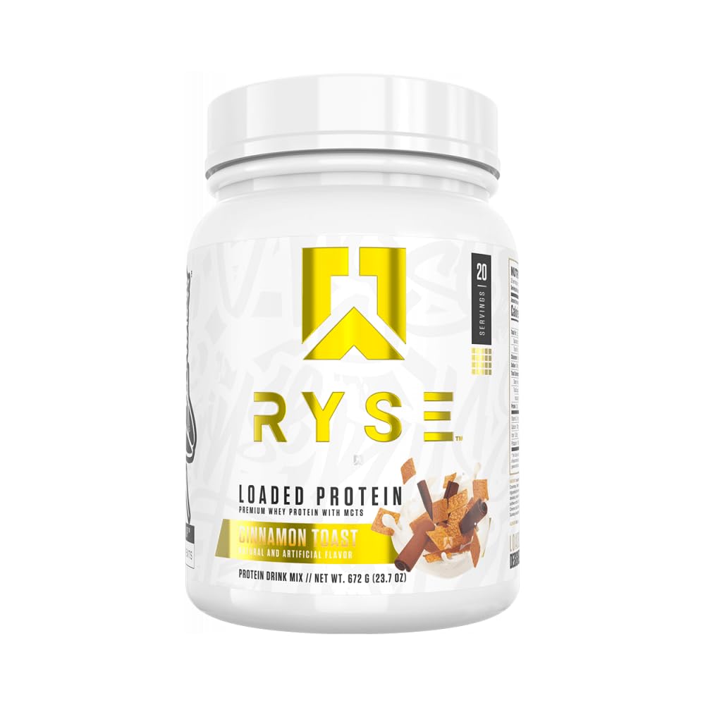 Ryse Loaded Whey Protein, (Cinnamon Toast, 20 Servings), Premium Whey Protein, 25g Protein, Whey Isolate, Prebiotic Fiber, MCTs, Easy Digestion