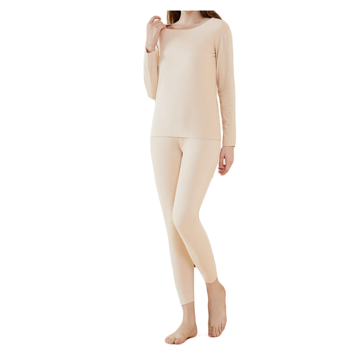 Bestgift Women's Thermal Underwear Set Breathable Set Warm Padded Underwear Apricot M