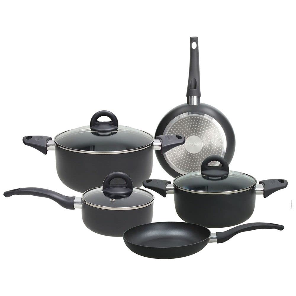 Tognana Copper & Charcoal Cookware Set with 2 Frying Pans, 3 Saucepans, 3 Lids, 8 Pieces, Aluminium, Black