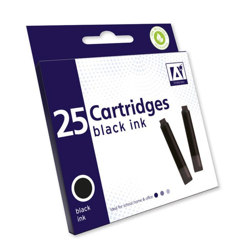 25 x Standard Sized Universal Black Fountain Pen Ink Cartridge Refills