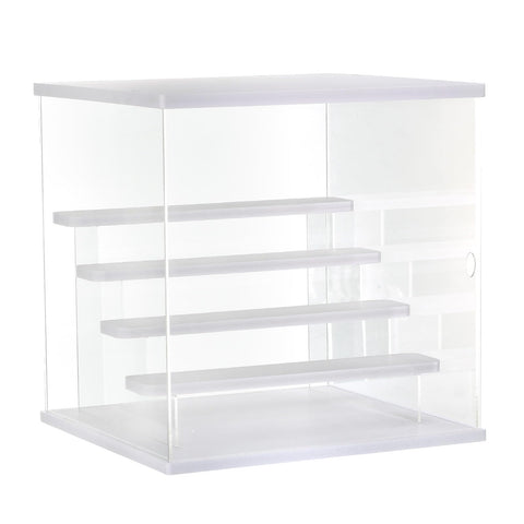 MECCANIXITY Clear Acrylic Display Case with LED Light 4 Tier Dustproof Showcase Assemble Cube Storage Boxes Stand for Collectibles, Action Figures (12.6x11.81x12.6 ) White