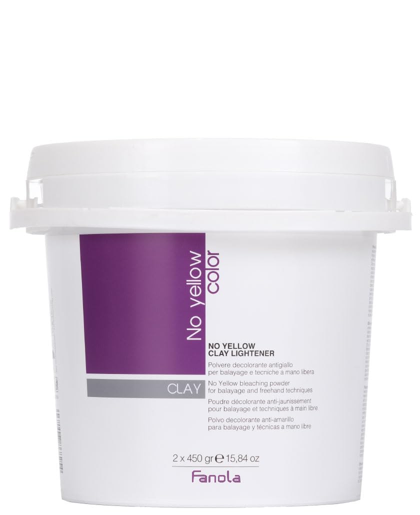Fanola No Yellow Colour Clay Lightener 2 x 450 g in Bucket Bleaching Powder for Balayage and Hands-Free Technics, 900 g