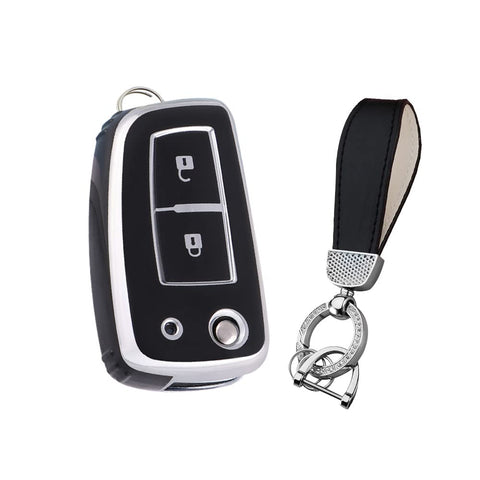 KUNIO Car Key Fob Cover Case Fit for Nissan X-Trail T32 Juke F15 Qashqai J11 Rogue Key Protective Cover Keychain TPU Key Holder Car Accessory 2 Buttons B Black