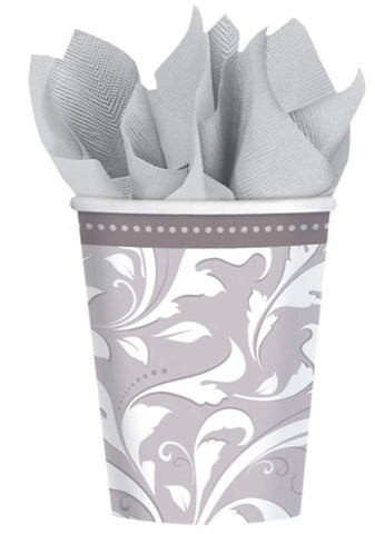 Amscan Stylish Wedding Party Paper Cups (8 Piece), 9 oz, Silver