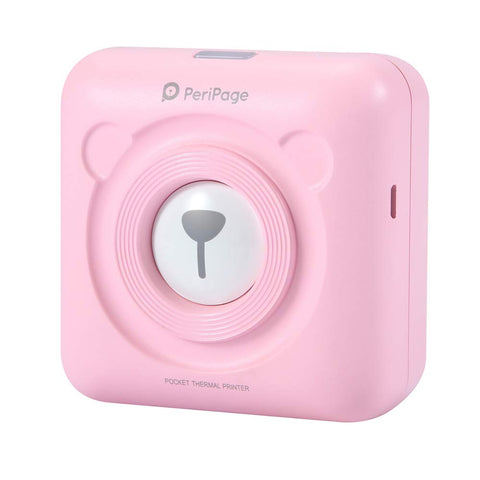 Portable Bluetooth Photo Printer + Protective Case+ 1 Roll Paper Inkless Pocket Peripage Thermal Printe (Pink)