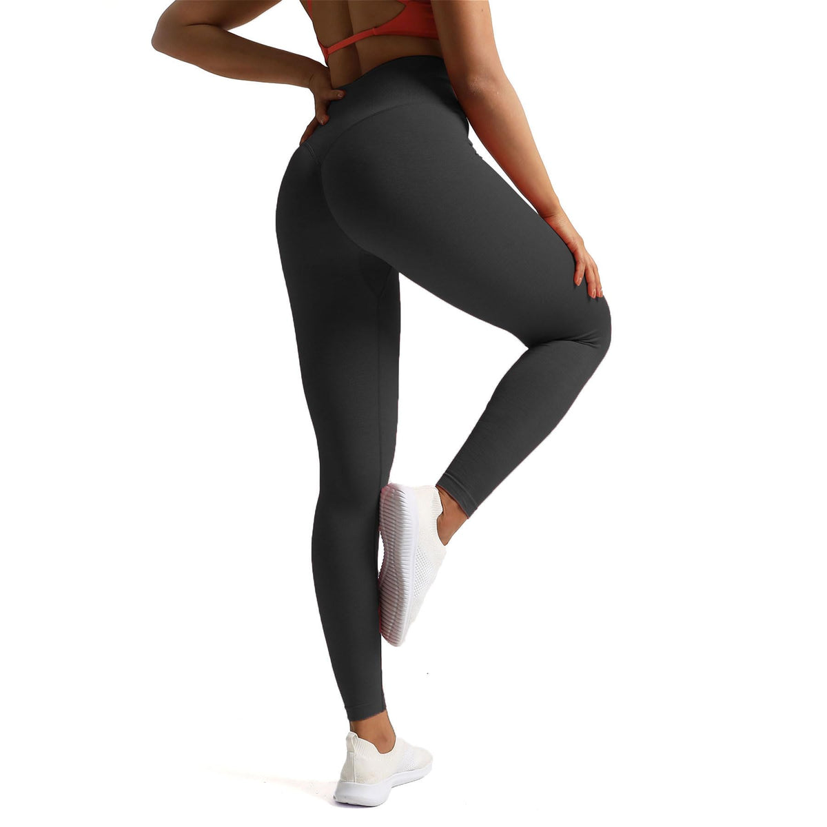 Aoxjox High Waisted Workout Seamless V Glute Seam Leggings for Women Yoga Metamorph Pants 26" (Black Marl, Small)