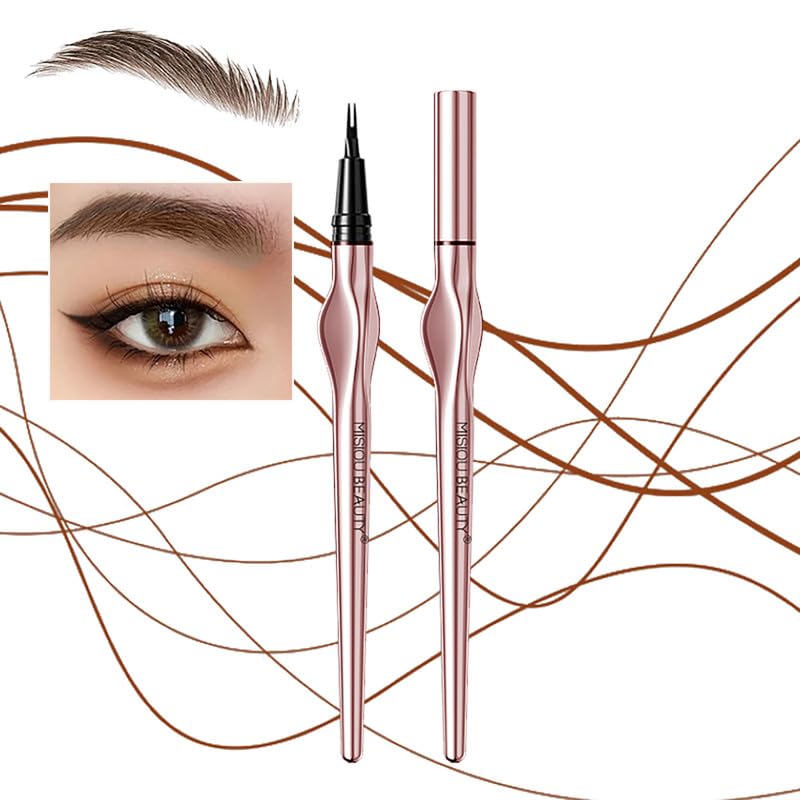 Easilydays Brown Eyebrow Liquid Pencil with Two Tipped Micro-Fork, Waterproof & Smudge Proof Liquid Eyeliner Felt Tip Applicator, High Pigmented Liner, Long-Lasting, Quick Drying for Women, 01 Brown