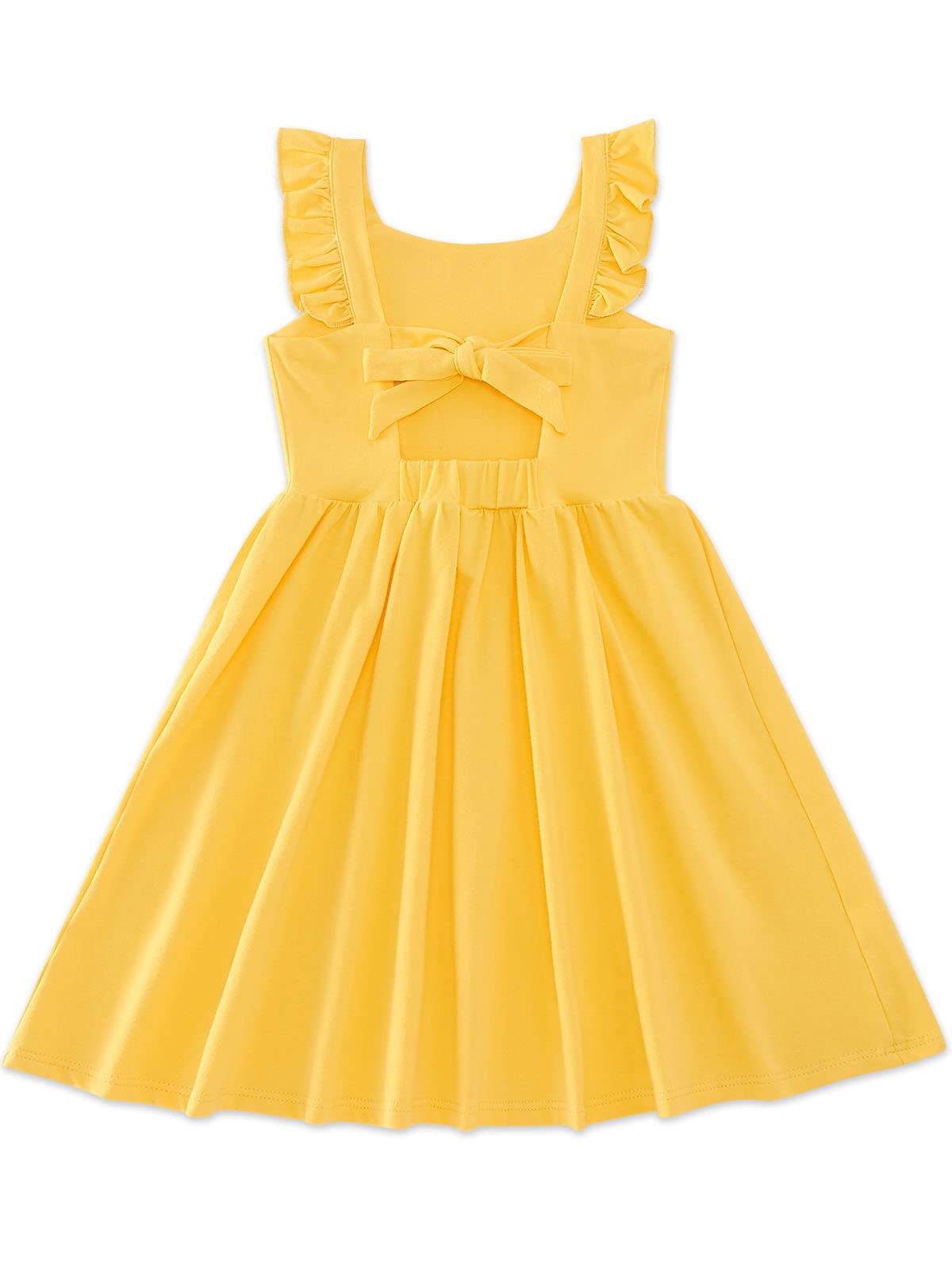 ALLIFly Little Girl Dress 4-5 Toddler Yellow Dresses Sleeveless Summer Tie Back Ruffle Beach Sundress