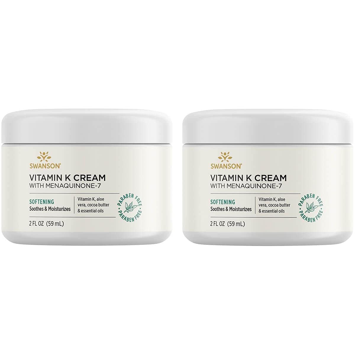 Swanson Vitamin K Cream with Menaquinone-7 - Eye Cream to Help Minimize the Appearance of Dark Circles Under the Eyes - Topical Cream to Help Nourish and Brighten the Skin - (2 Fl Oz) 2 Pack