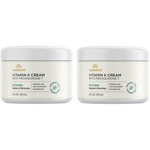 Swanson Vitamin K Cream with Menaquinone-7 - Eye Cream to Help Minimize the Appearance of Dark Circles Under the Eyes - Topical Cream to Help Nourish and Brighten the Skin - (2 Fl Oz) 2 Pack