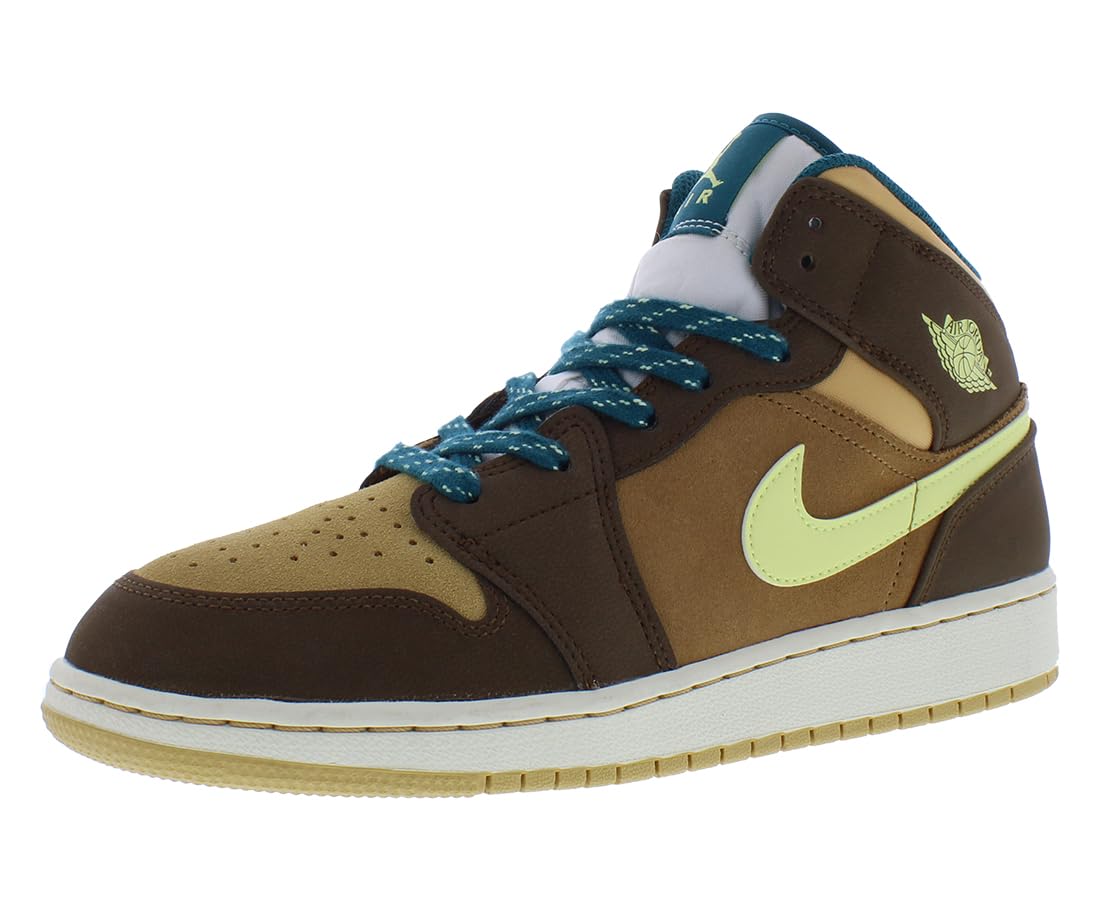 Jordan Boy's Air 1 Mid SE (Big Kid) Cacao Wow/Luminous Green/Ale Brown/Twine/Sail/Geode Teal 5.5 Big Kid M