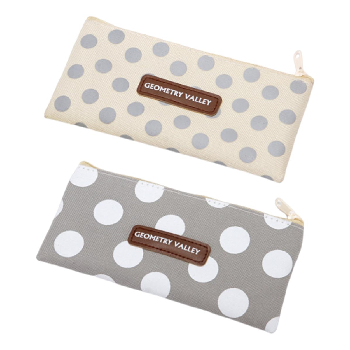Morices 2 Pcs Canvas Pencil Cases, Simple Polka Dot Pencil Pouch Zipper Bag for Office School Stationary, Multipurpose Makeup Bag Coin Wallet Purse for Cosmetics Keys Cash Travel Use (White+Grey)