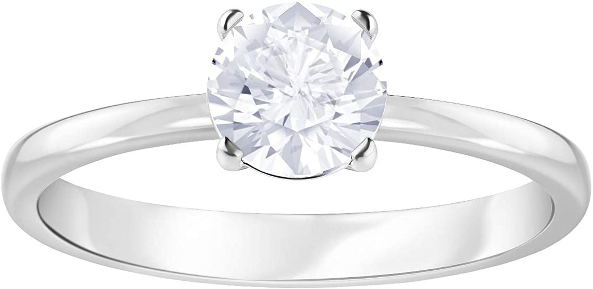 Swarovski Attract ring, Round, White, Rhodium plated