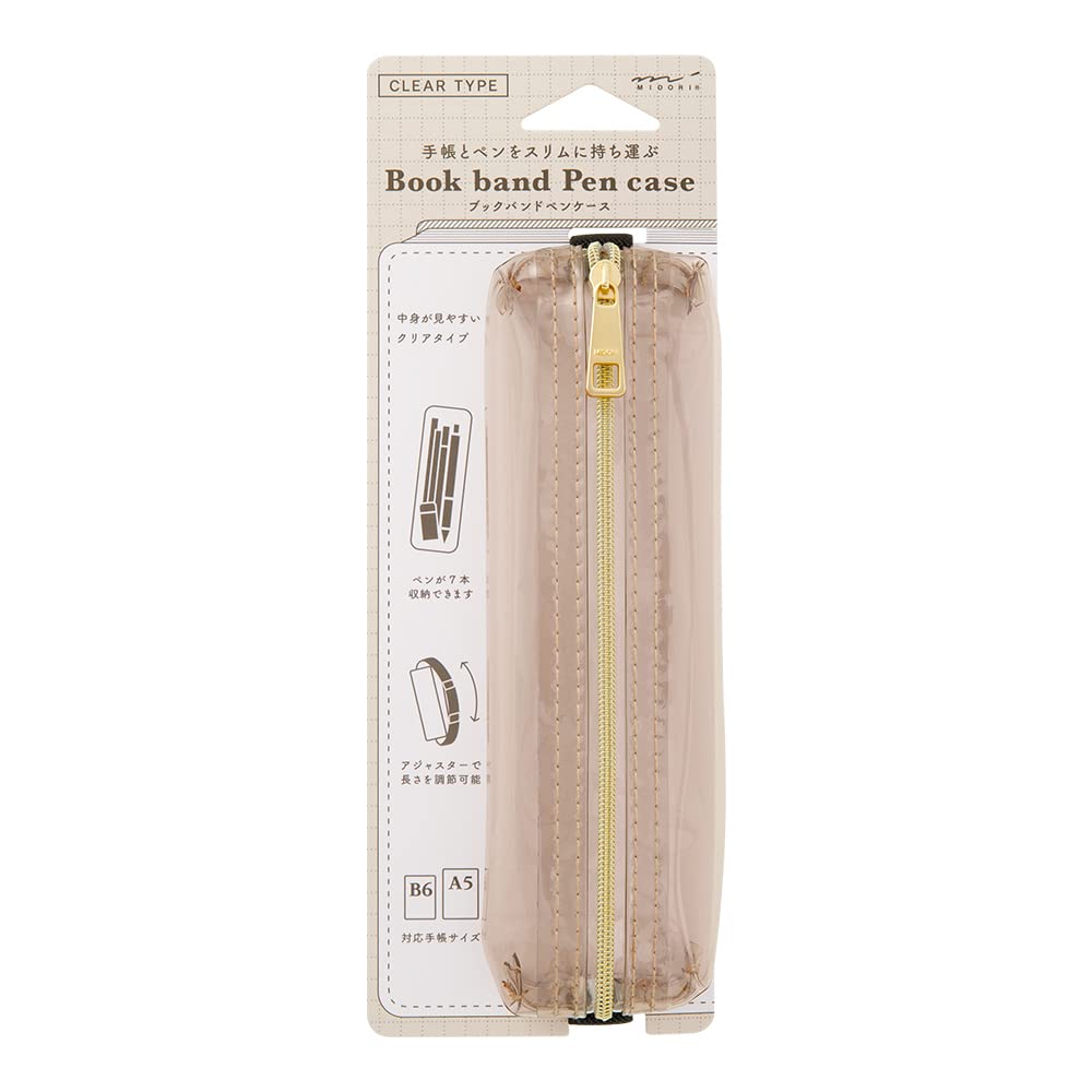 DESIGNPHIL Midori 41827006 Pen Case, Book Band Pen Case, Transparent Sepia for B6-A5, Transparent Sepia, Modern