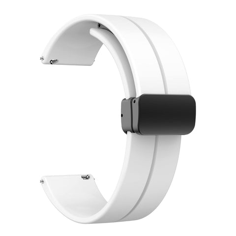 MAKCPOIMER Universal 19mm 20mm 22mm Silicone Bands, Quick Release Sport Watch Bands with Magnetic Folding Buckle for Men & Women (22mm, White)