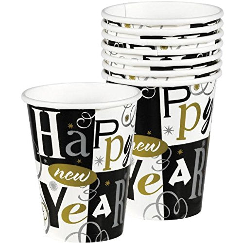 Amscan Elegant New Year Block Party Cups (Pack Of 8), Multicolor, 9 oz
