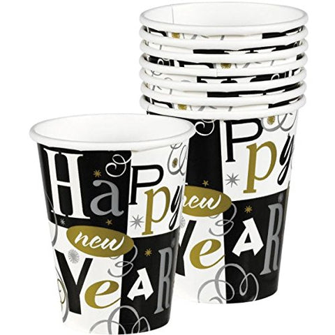 Amscan Elegant New Year Block Party Cups (Pack Of 8), Multicolor, 9 oz