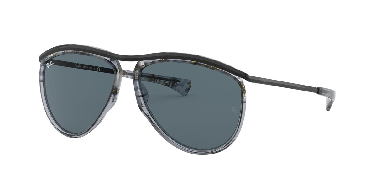 Ray-Ban RB2219 Olympian Aviator Sunglasses, Gradient Havana Grey/Blue, 59 mm