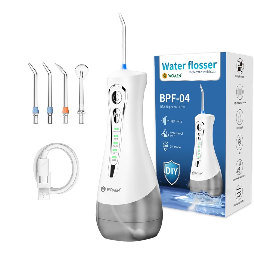 Generic WOAEN Water Dental Flosser Teeth Pick Oral Irrigator Portable Rechargeable Teeth Cleaner, 320ML Water Reservoir, IPX7 Waterproof, 3 Modes + DIY, White