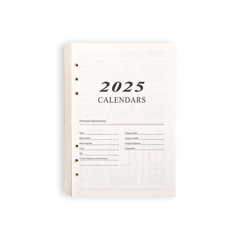 2025 6 Hole Planner Refills A5 Calendar Refill 6 Ring Binder Inserts Pages Loose Leaf Dated Daily Lined Paper for Journal Notebook Organizer