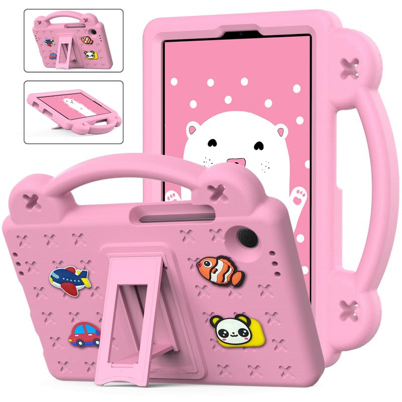 for Samsung Galaxy Tab A9 2023 8.7-Inch X115N Case Kids, Tablet Case Children Friendly, DIY Cute Design, Handle with Stand, EVA Lightweight Protective Cover, Pink