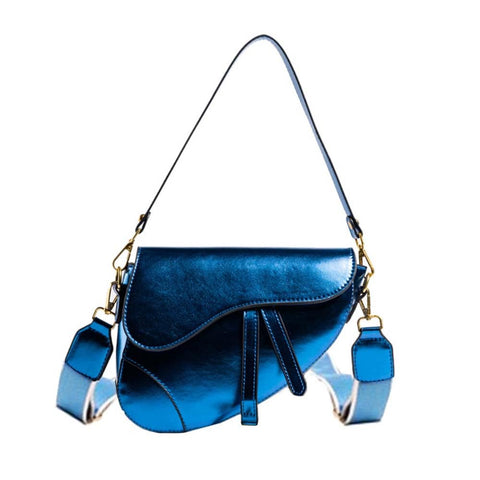 PURFANREE Women Trendy Small Clutch Purse Saddle Shoulder Bag Underarm Handbag Satchel HandBag Crossbody Bag, Metalic Royal Blue, One Size