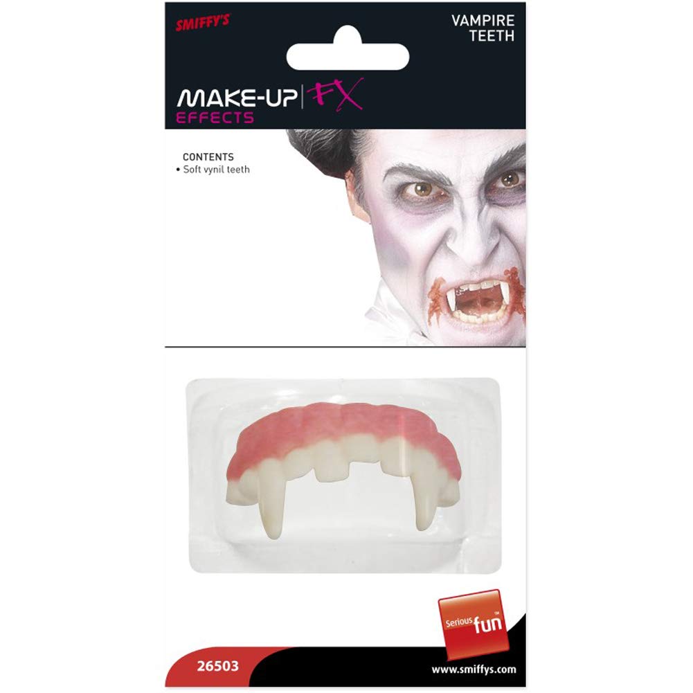 Smiffys Make-Up FX, Horror Vampire Teeth, White Soft Vinyl, Cosmetics and Disguises Fancy Dress, Vampire Dress Up Cosmetics & Disguises.