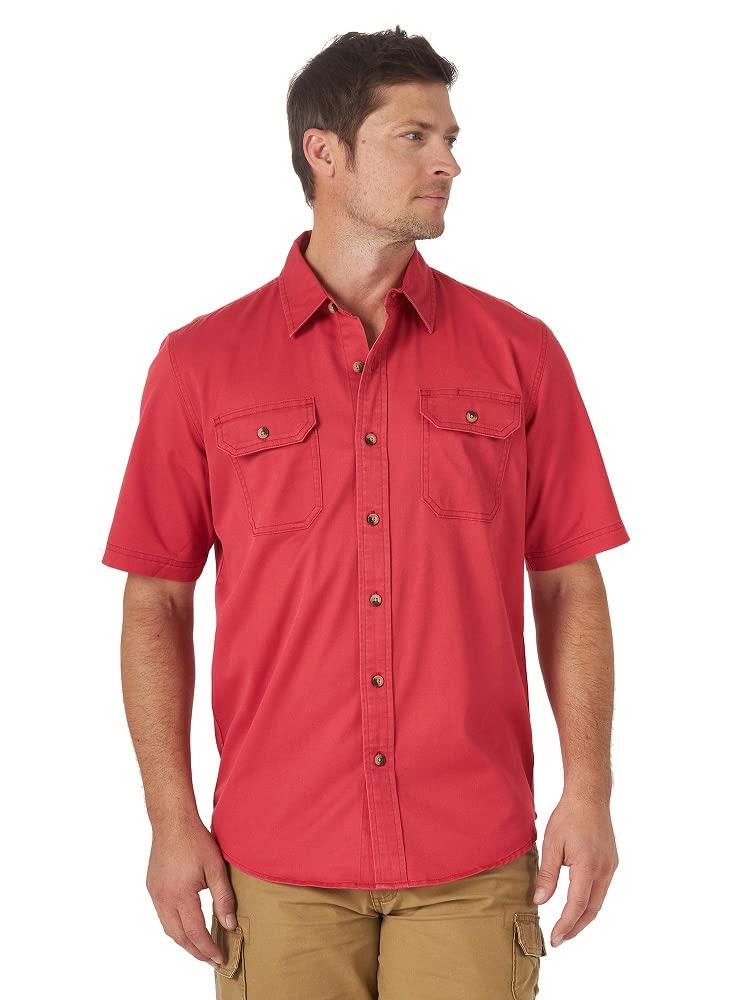 Wrangler Men's Weather Anything Short Sleeve Woven Shirt Button Down Shirt, Cardinal, M