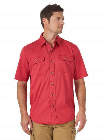 Wrangler Men's Weather Anything Short Sleeve Woven Shirt Button Down Shirt, Cardinal, M