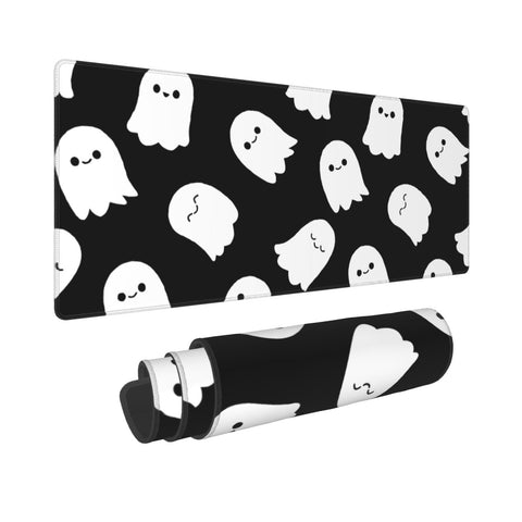 Halloween Ghost Mouse Pad 31.5 X 11.8 Inch XL Cute Spooky Black White Kawaii Funny Design Gaming Mousepad Extended Large Laptop Keyboard Mat Non-Slip Rubber Base Stitched Edges for Home Office